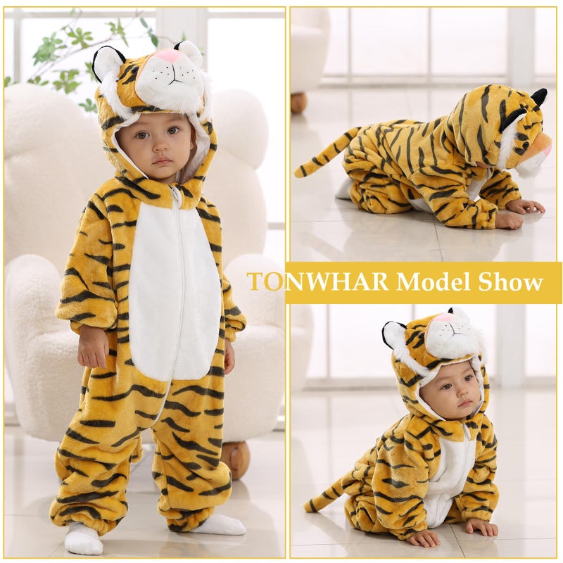 TONWHAR Unisex-Baby Animal Onesie Costume Cartoon Animal Outfit Homewear Kids' One-Piece Rompers(3-6 Months, Tiger) - Image 3